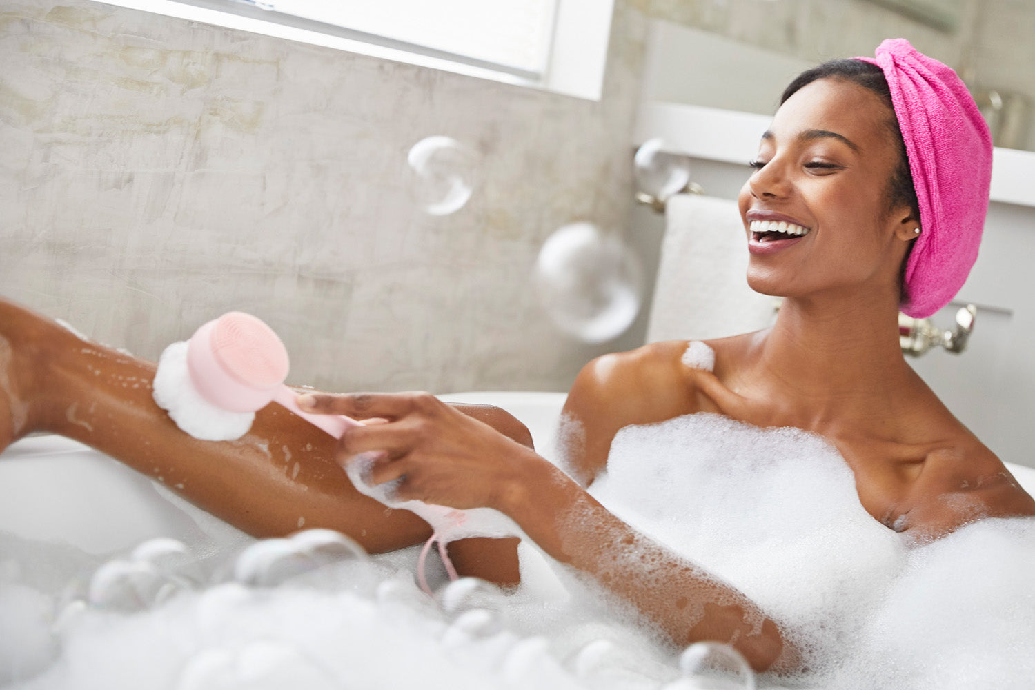 woman using clean body in bath