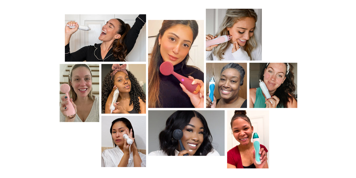 collage of women using PMD products