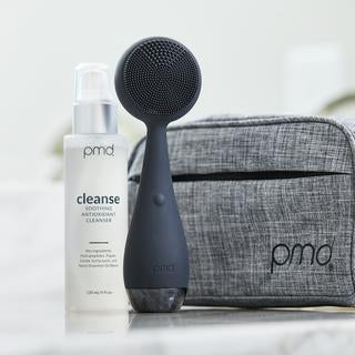 5004?Hemsworth bag, PMD Clean Pro OB, & Cleanser on counter