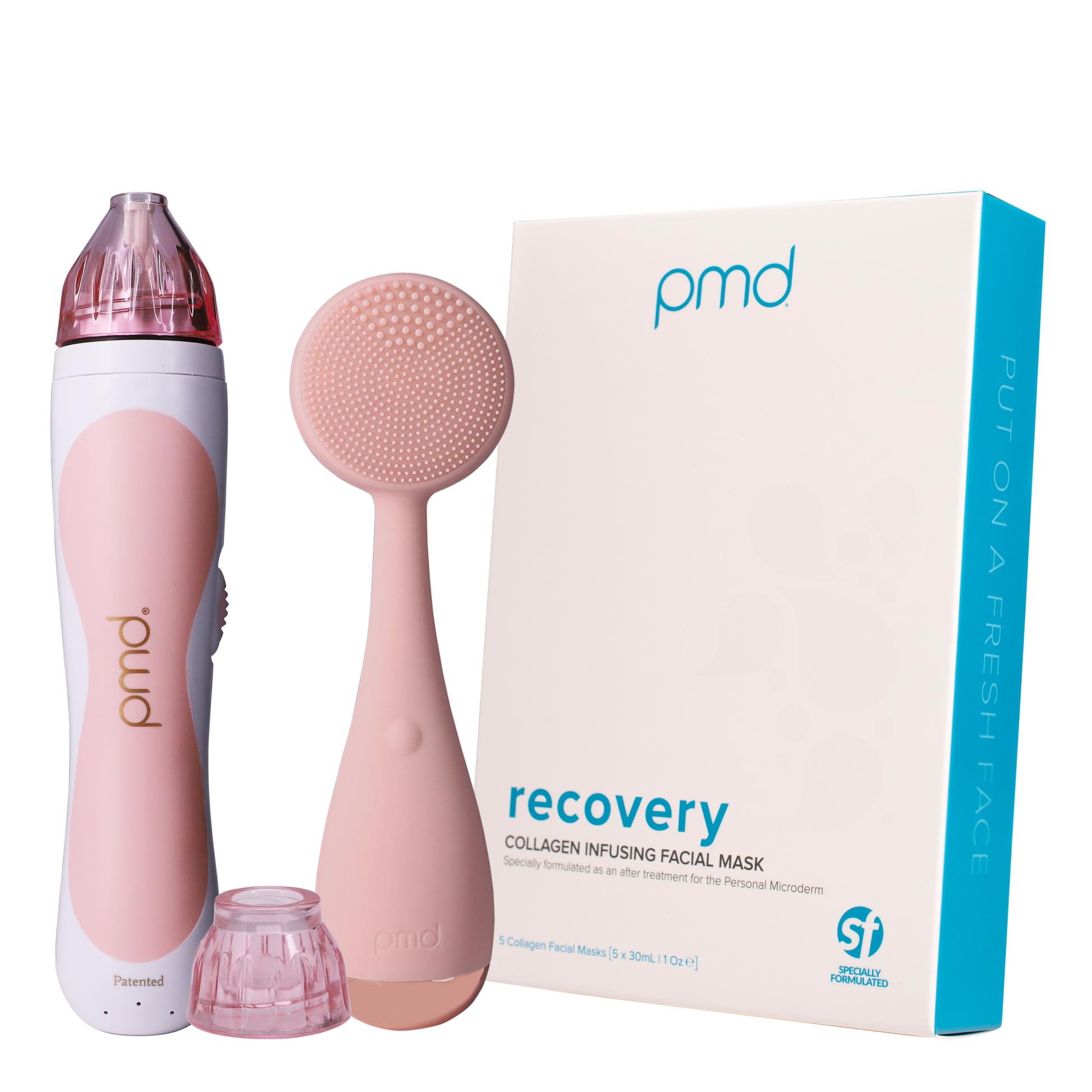 fresh_face_classic_bundle_blush?Personal Microderm Classic in Blush, PMD Clean in Blush, Box of Recovery Masks