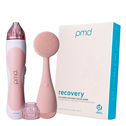 fresh_face_classic_bundle_blush?Personal Microderm Classic in Blush, PMD Clean in Blush, Box of Recovery Masks